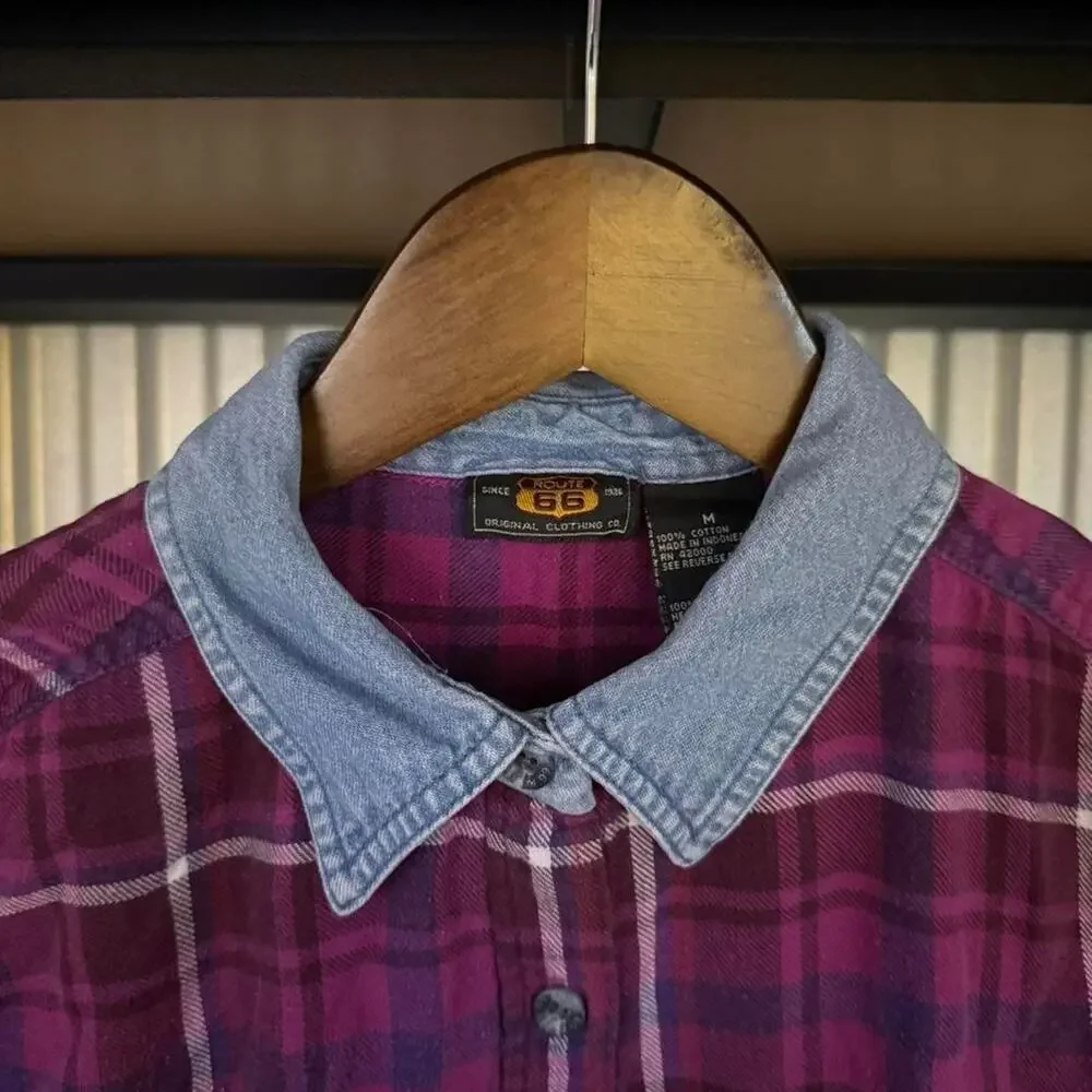 Vintage Route 66 Purple Plaid Flannel Shirt Medium